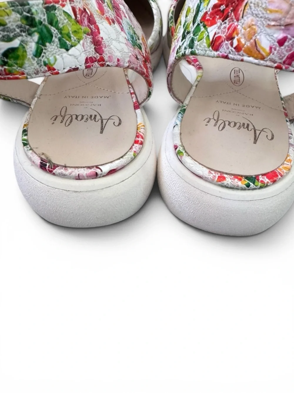 Amalfi Sandals White Floral Leather Flat Multicolor Italian 8.5